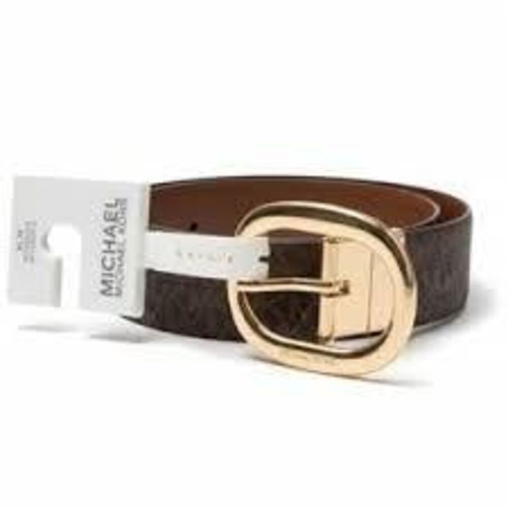 NWT Michael Kors Brown Signature Logo Leather Twist Reversible Leather Belt 2X